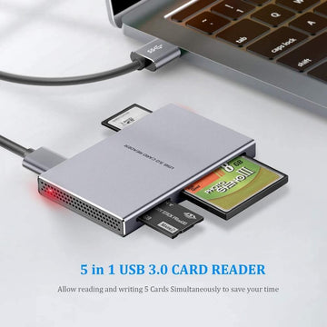 GIKERSY Aluminium Alloy Super Speed USB 3.0 5-in-1 Card Reader with Parallel Read USB Adapter for MS, CF, Micro SD, SDXC, M2 - Imported from UK